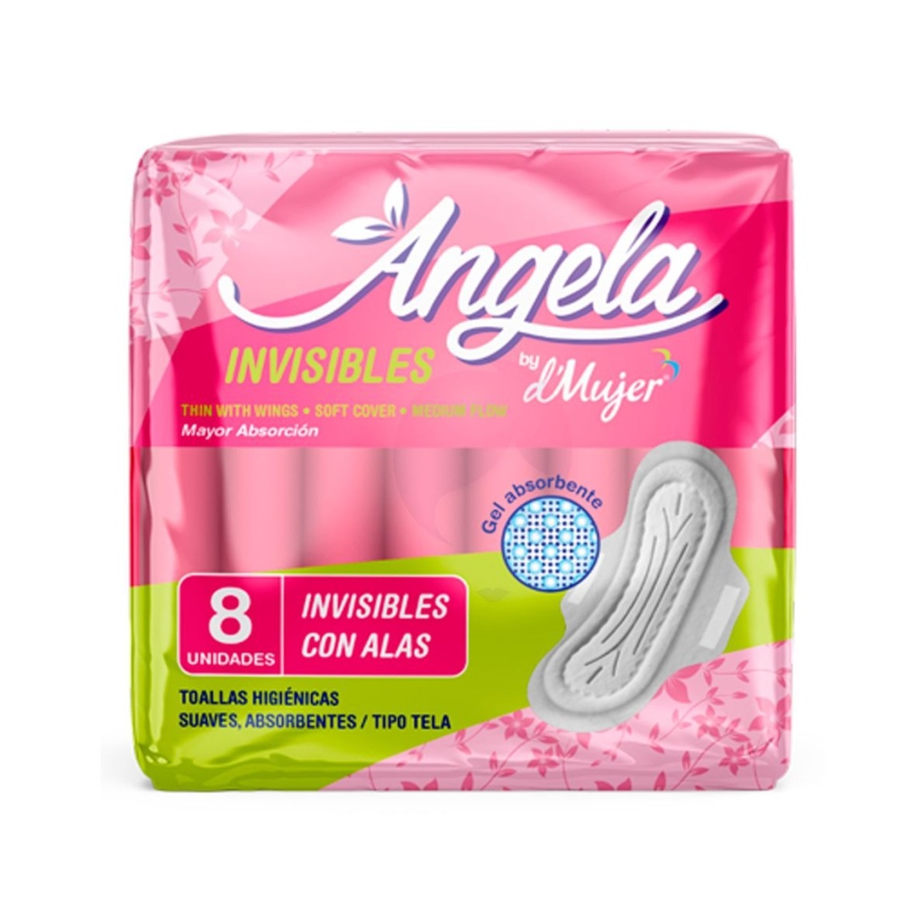 TOALLA HIGIENICA INVISIBLE CON ALAS ANGELA PAQ x 8 UNDS