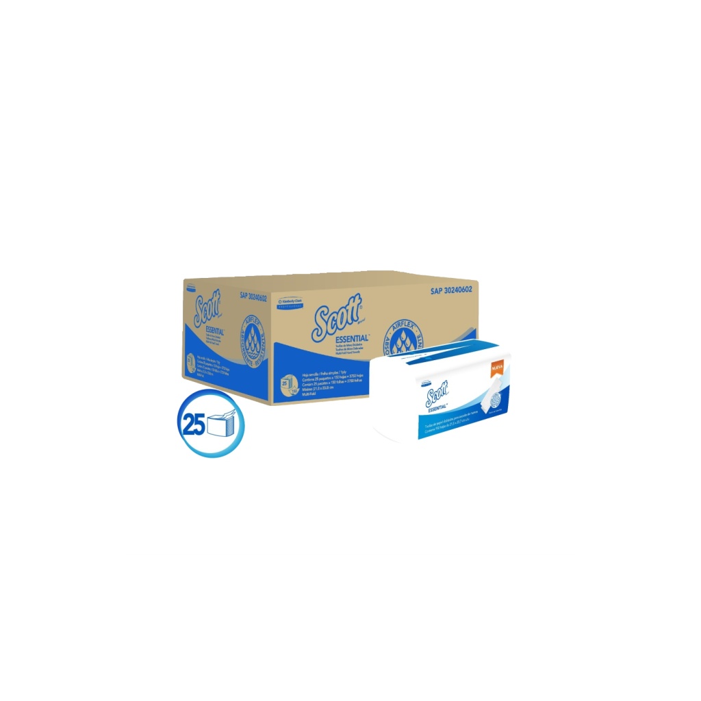 TOALLA SCOTT ESSENTIAL BLANCA MF X 150 UND 30240602 PC X25 UND