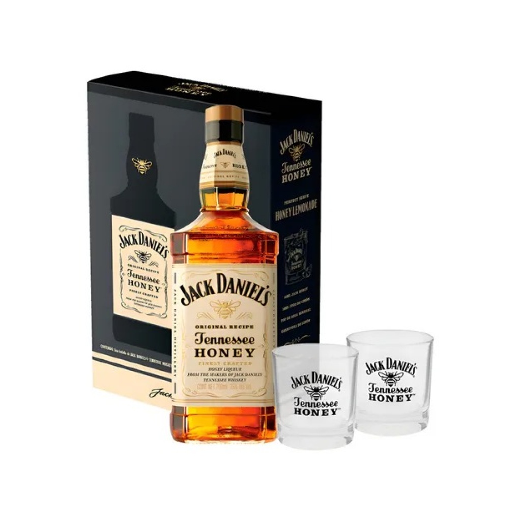WHISKY JACK DANIELS HONEY x 700 cc DOS VASOS ROCA