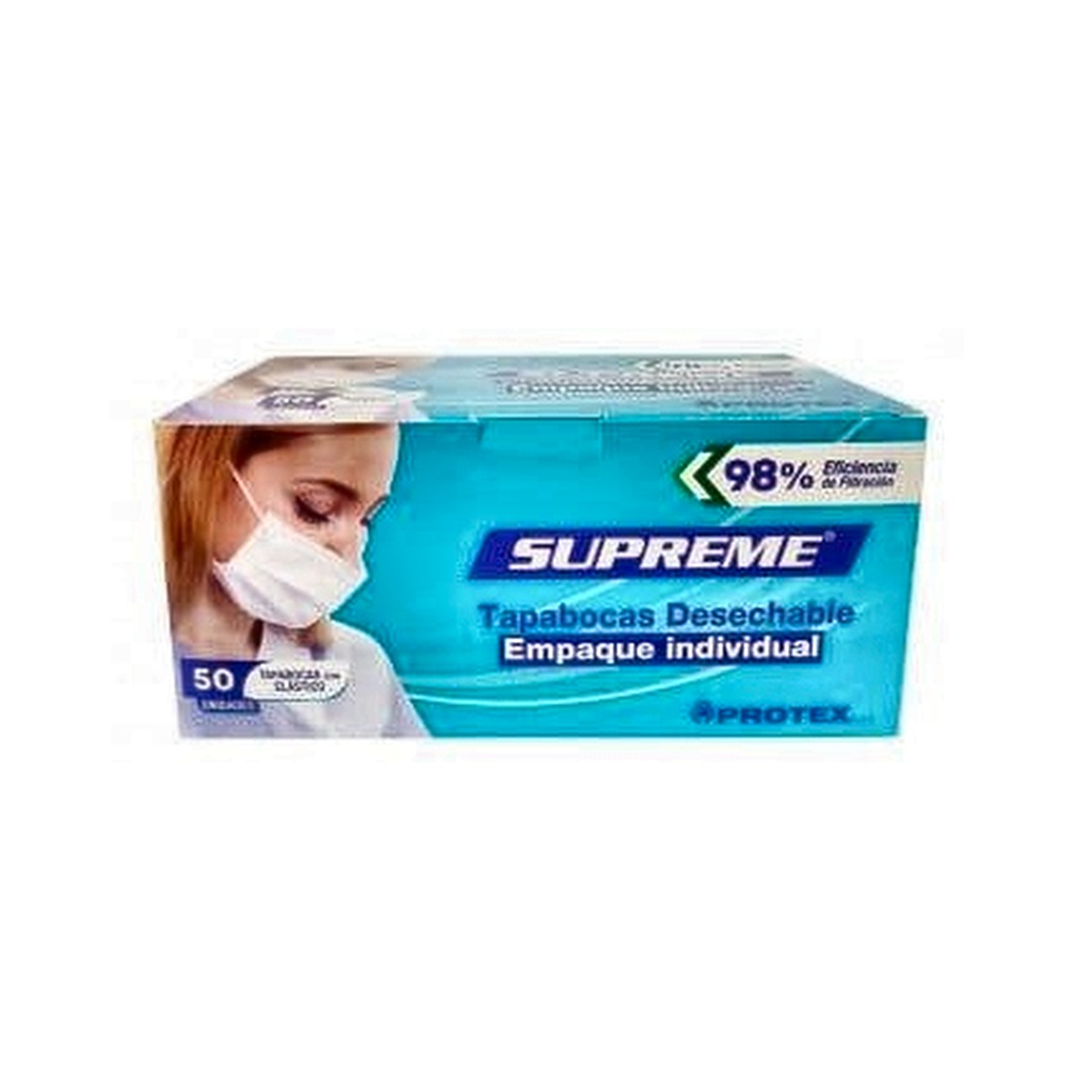 TAPABOCAS DESECHABLE ELASTICO AZUL SUPREME 00MFEASU CJ X 50UND