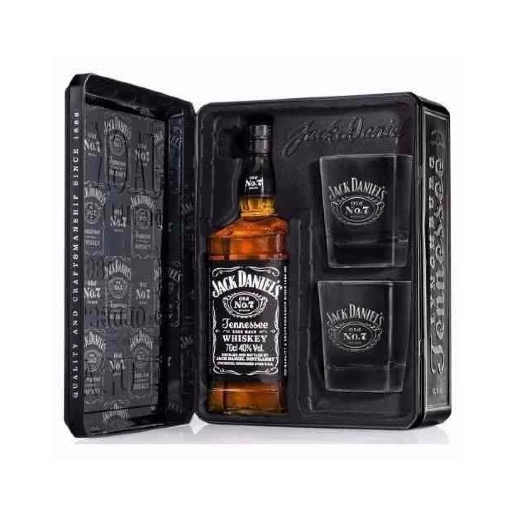 WHISKY JACK DANIELS x 700 cc  CAJA + 2 VASOS