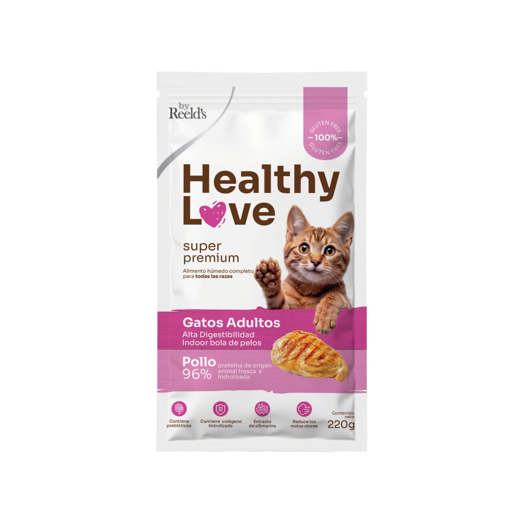 HEALTHY LOVE GATOS ADULTOS SABOR POLLO PTN9 BOL X 220 GR