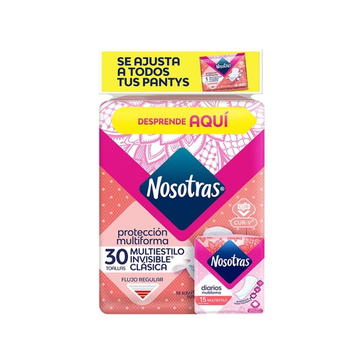 OFERTA 1 PAQ TOALLA HIGIENICA INVISIBLE x 30 UNDS + 2 PAQ PROTECTOR DIARIO ANATOMICO x 15 UNDS PACK